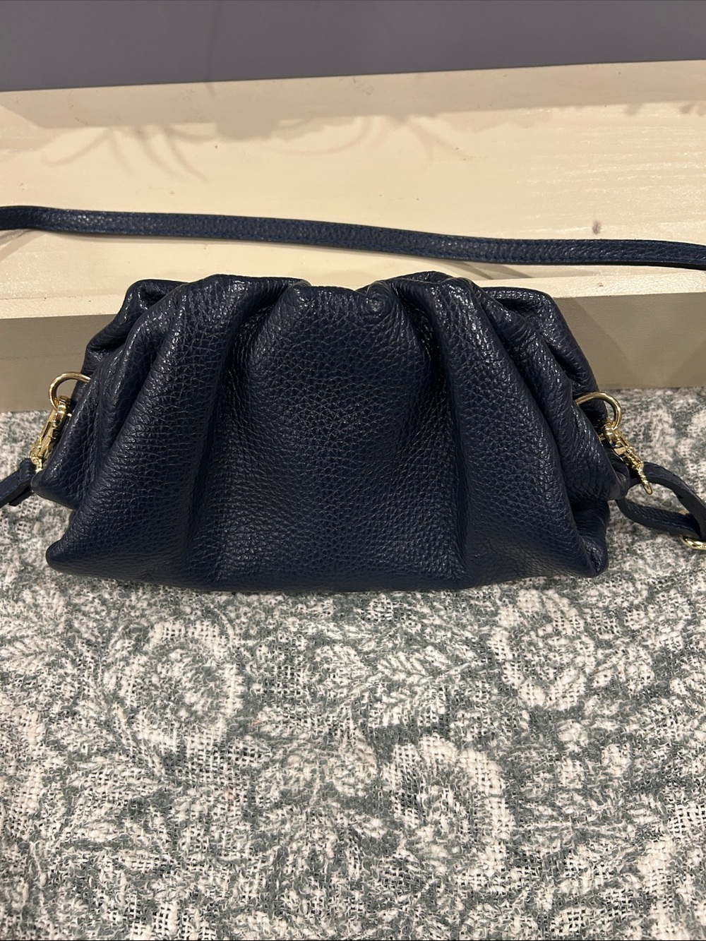 Andrea Cardone-- 100% Leather Navy Pebbled Crossbody Clutch with Gold Hardware